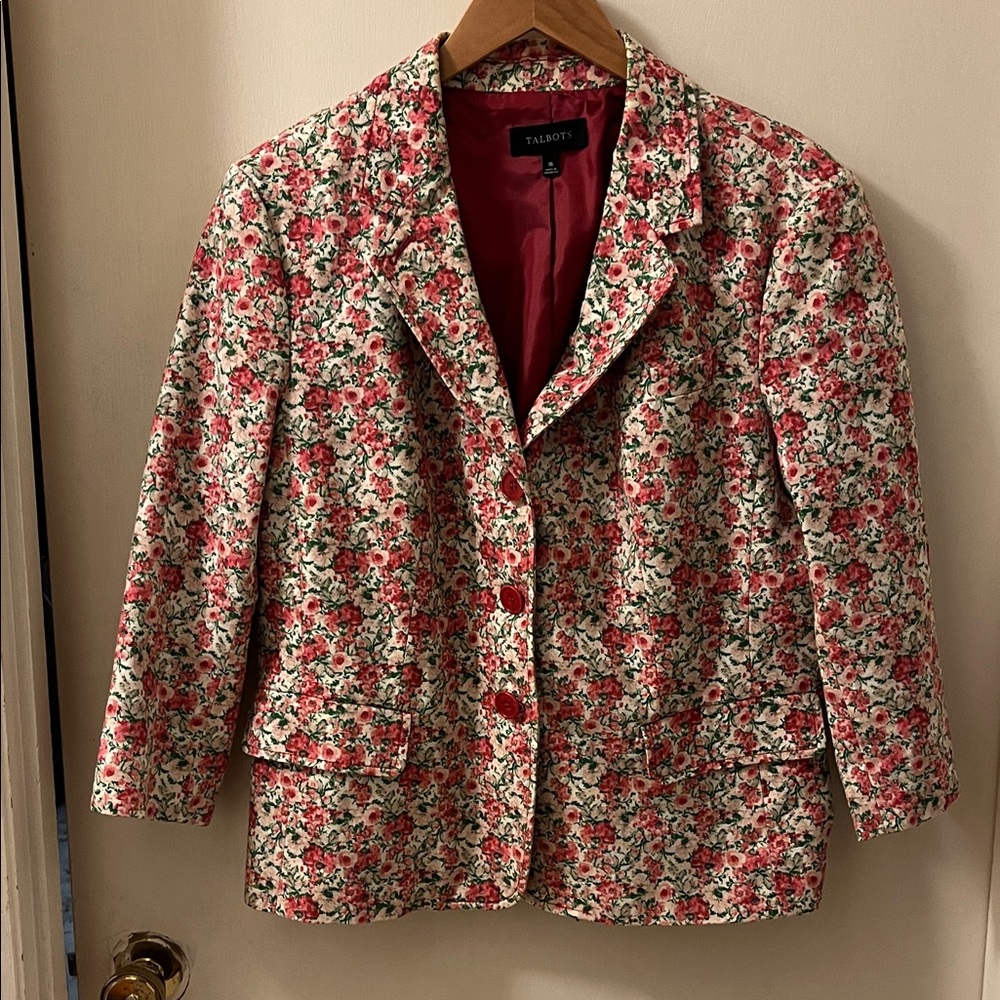 Talbots Women's Red and Cream Floral Blazer